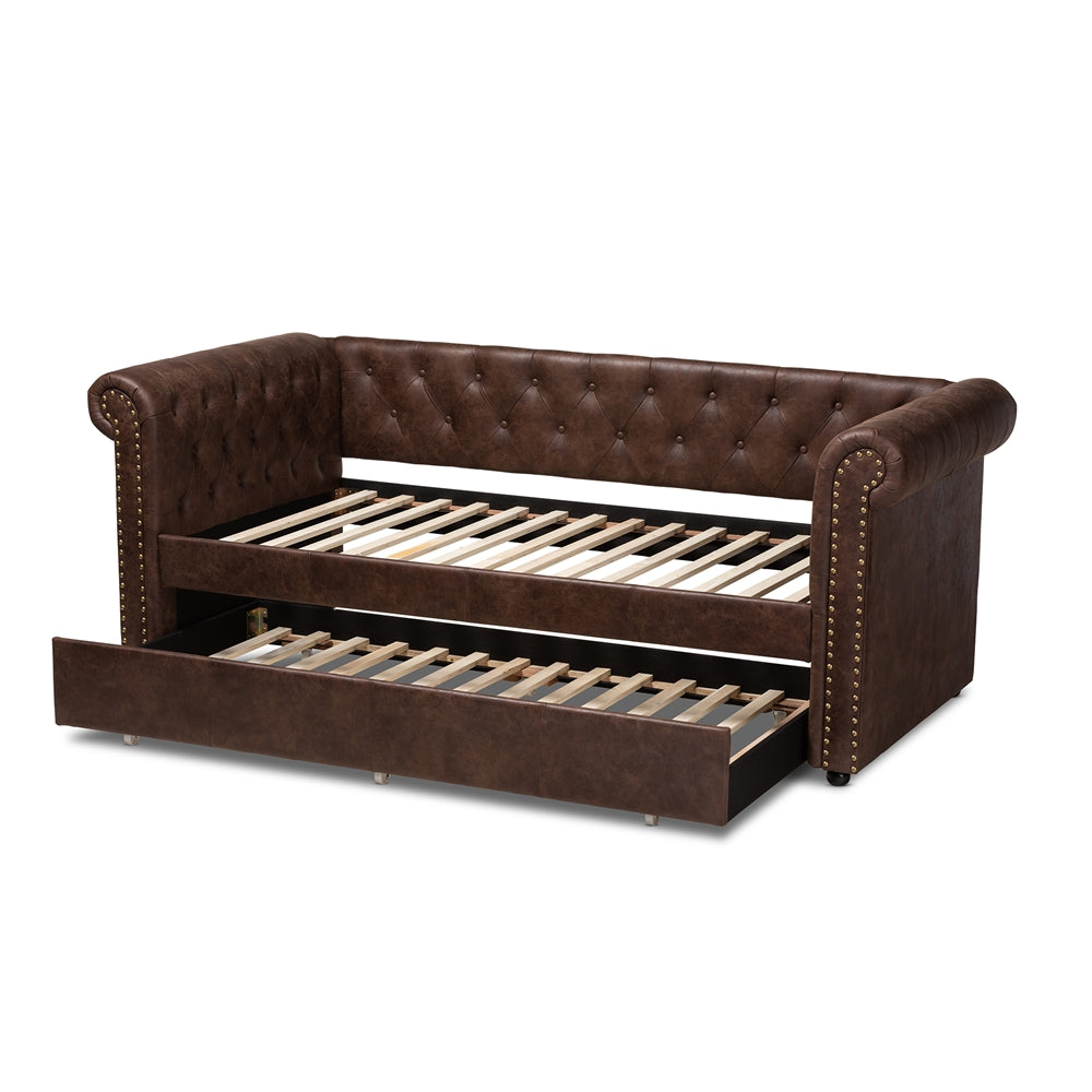 Baxton Studio - Mabelle Twin Size Daybed with Trundle in Brown - Ashley-Brown-Daybed view 5