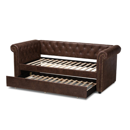 Baxton Studio - Mabelle Twin Size Daybed with Trundle in Brown - Ashley-Brown-Daybed view 5