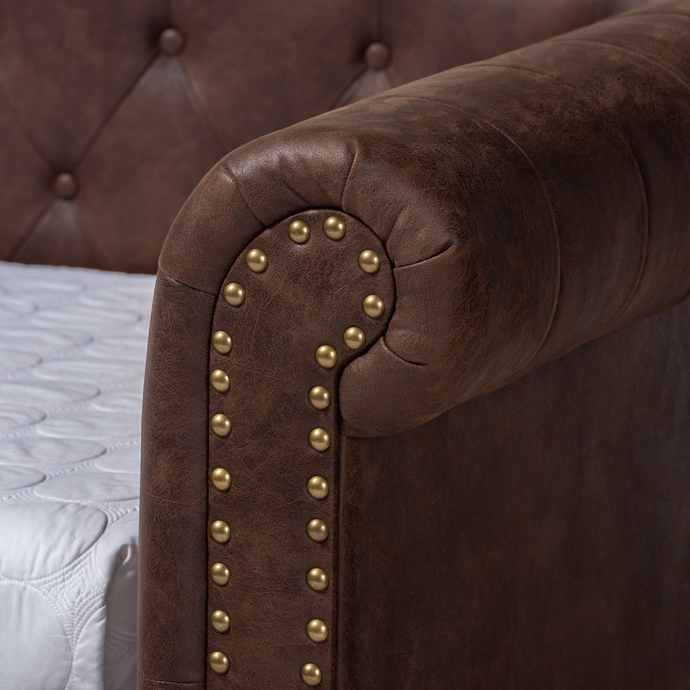 Baxton Studio - Mabelle Twin Size Daybed with Trundle in Brown - Ashley-Brown-Daybed view 6