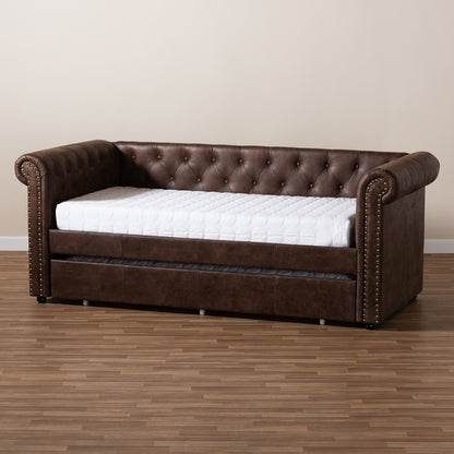 Baxton Studio - Mabelle Twin Size Daybed with Trundle in Brown - Ashley-Brown-Daybed view 7