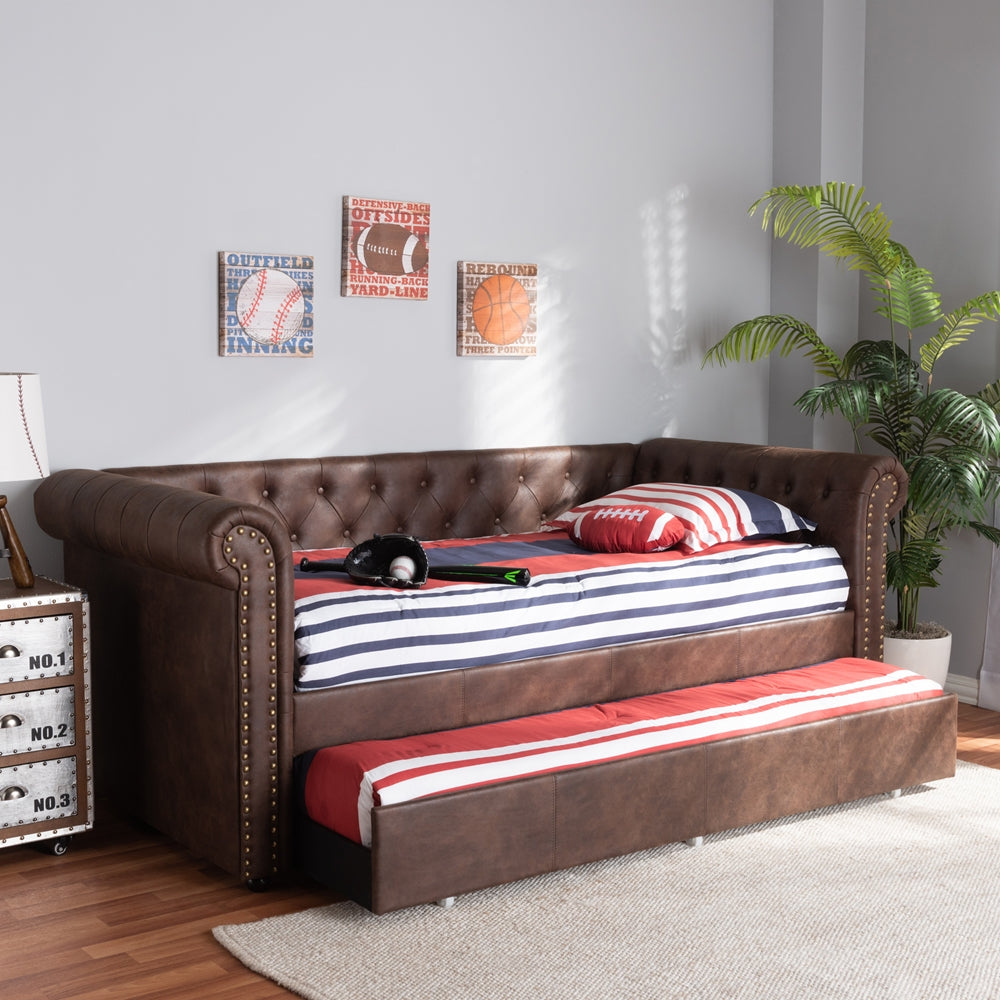 Baxton Studio - Mabelle Twin Size Daybed with Trundle in Brown - Ashley-Brown-Daybed view 8