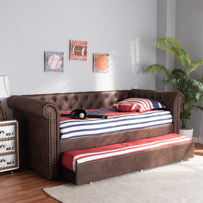 Baxton Studio - Mabelle Twin Size Daybed with Trundle in Brown - Ashley-Brown-Daybed view 8