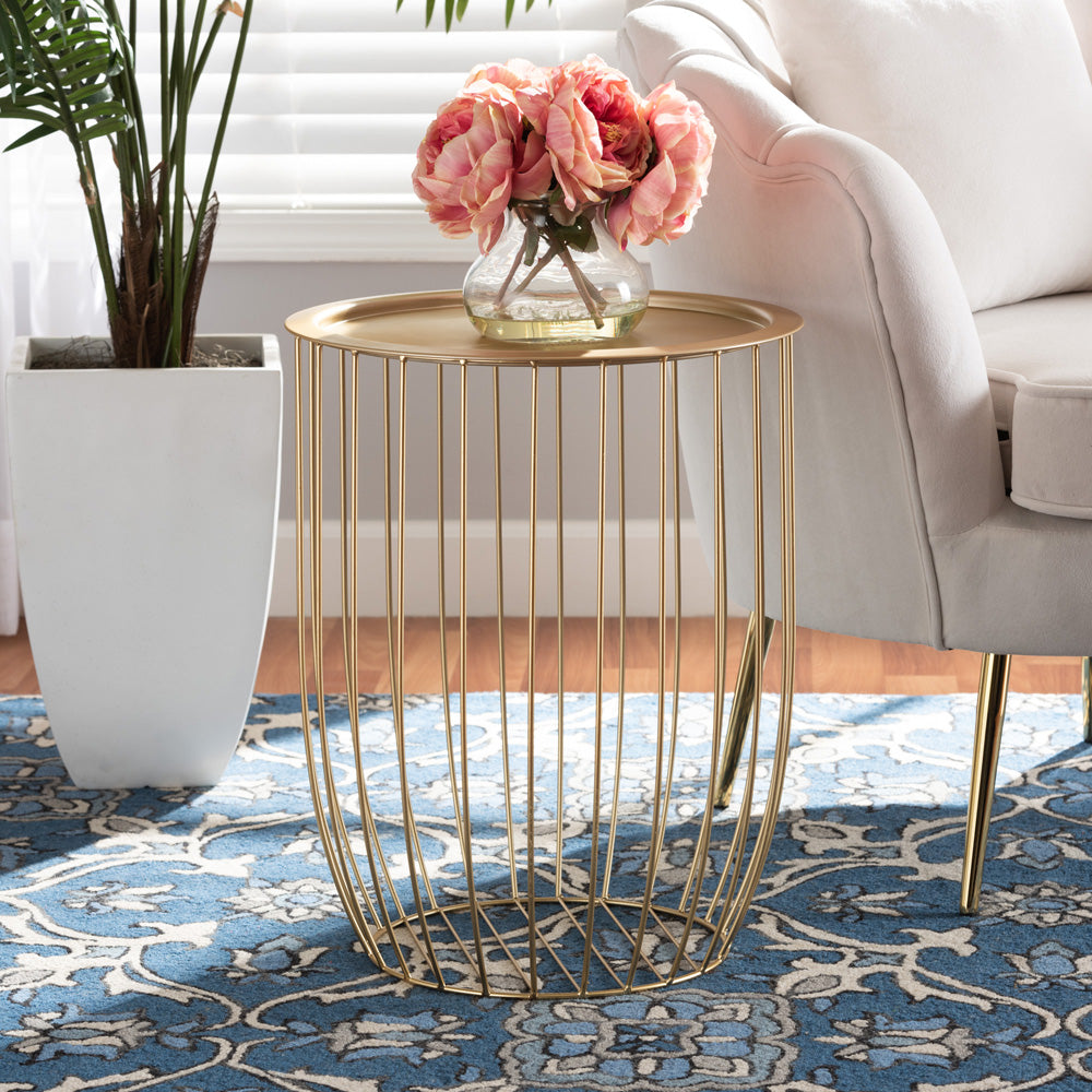 Baxton Studio - Mabon End Table in Gold - H01-102594B Metal Tray Table view 6