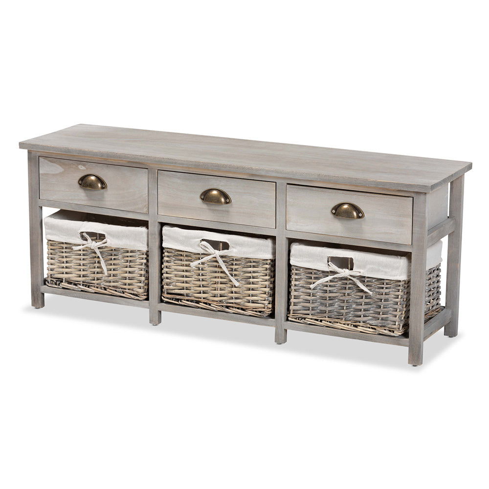 Baxton Studio - Mabyn Bench in Natural Brown/Light Grey - FZC200361-Light Grey-Bench view 1
