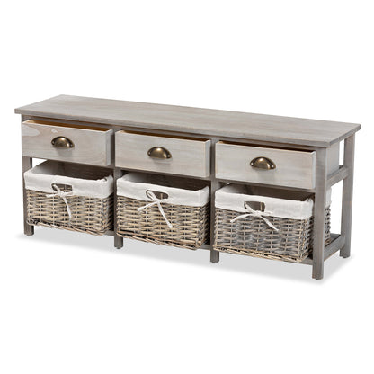 Baxton Studio - Mabyn Bench in Natural Brown/Light Grey - FZC200361-Light Grey-Bench view 2