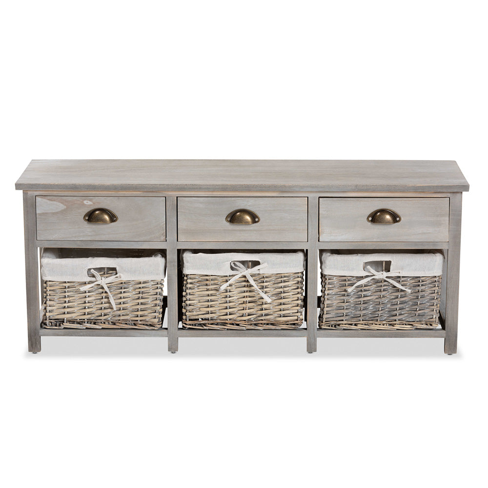 Baxton Studio - Mabyn Bench in Natural Brown/Light Grey - FZC200361-Light Grey-Bench view 3