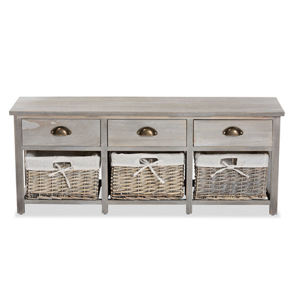 Baxton Studio - Mabyn Bench in Natural Brown/Light Grey - FZC200361-Light Grey-Bench view 3