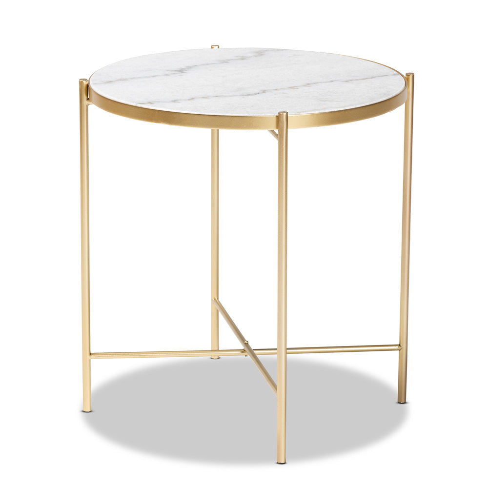 Baxton Studio - Maddock Outdoor Dining Table in Marble White/Gold - H01-102776 Metal/Marble Side Table view 1