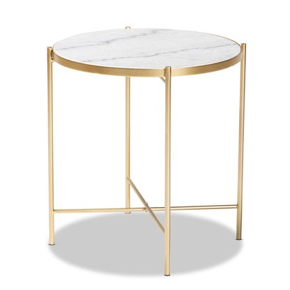 Baxton Studio - Maddock Outdoor Dining Table in Marble White/Gold - H01-102776 Metal/Marble Side Table view 1