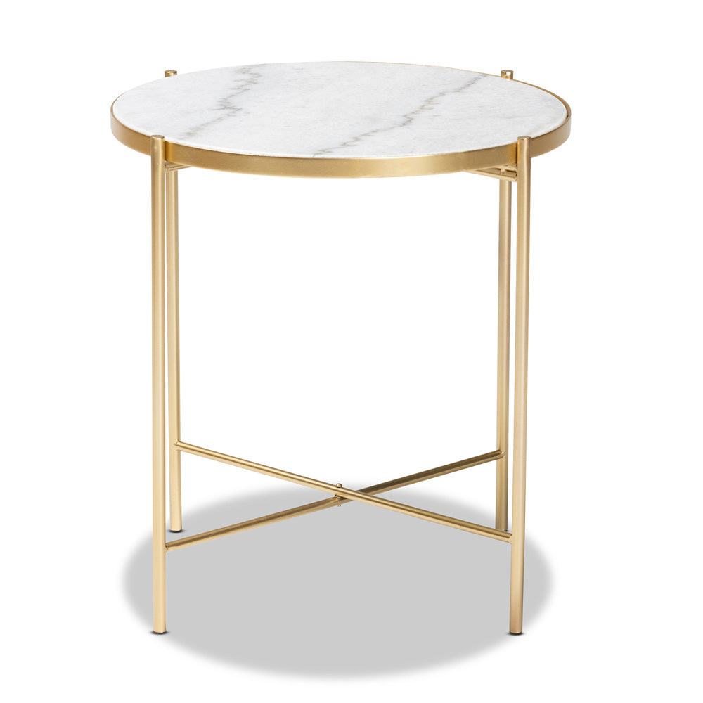 Baxton Studio - Maddock Outdoor Dining Table in Marble White/Gold - H01-102776 Metal/Marble Side Table view 2