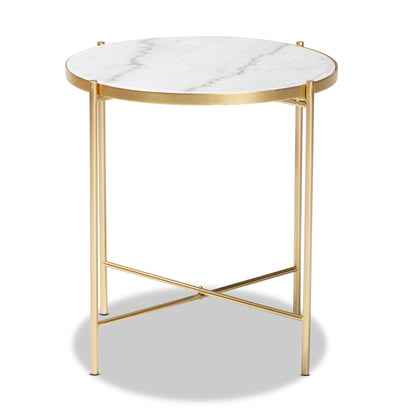 Baxton Studio - Maddock Outdoor Dining Table in Marble White/Gold - H01-102776 Metal/Marble Side Table view 2