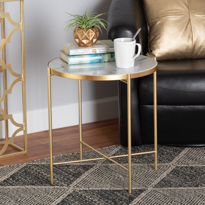 Baxton Studio - Maddock Outdoor Dining Table in Marble White/Gold - H01-102776 Metal/Marble Side Table view 5