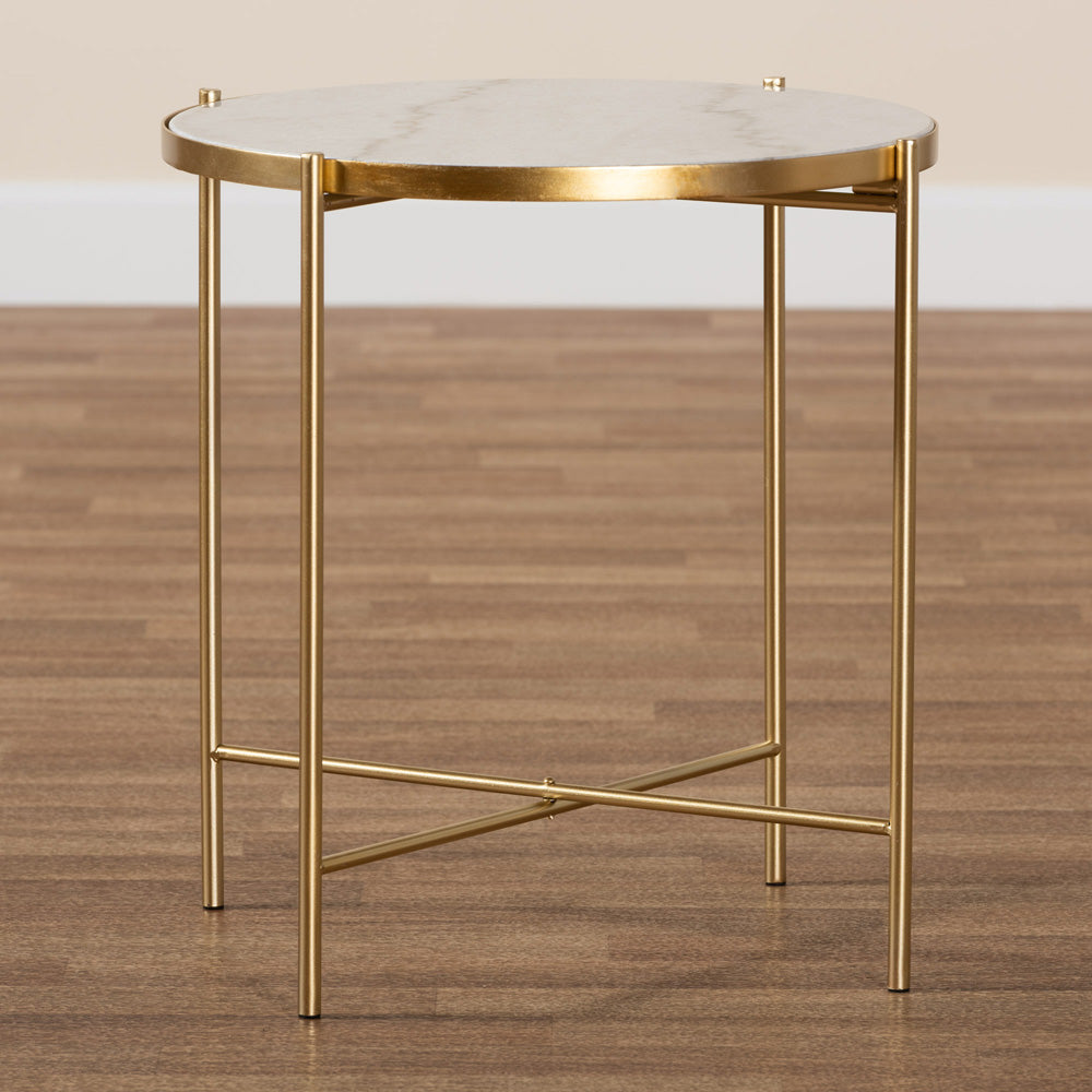 Baxton Studio - Maddock Outdoor Dining Table in Marble White/Gold - H01-102776 Metal/Marble Side Table view 6