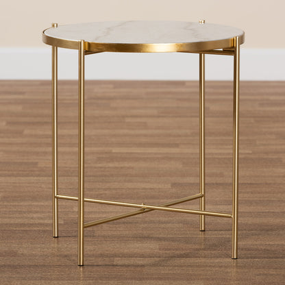 Baxton Studio - Maddock Outdoor Dining Table in Marble White/Gold - H01-102776 Metal/Marble Side Table view 6