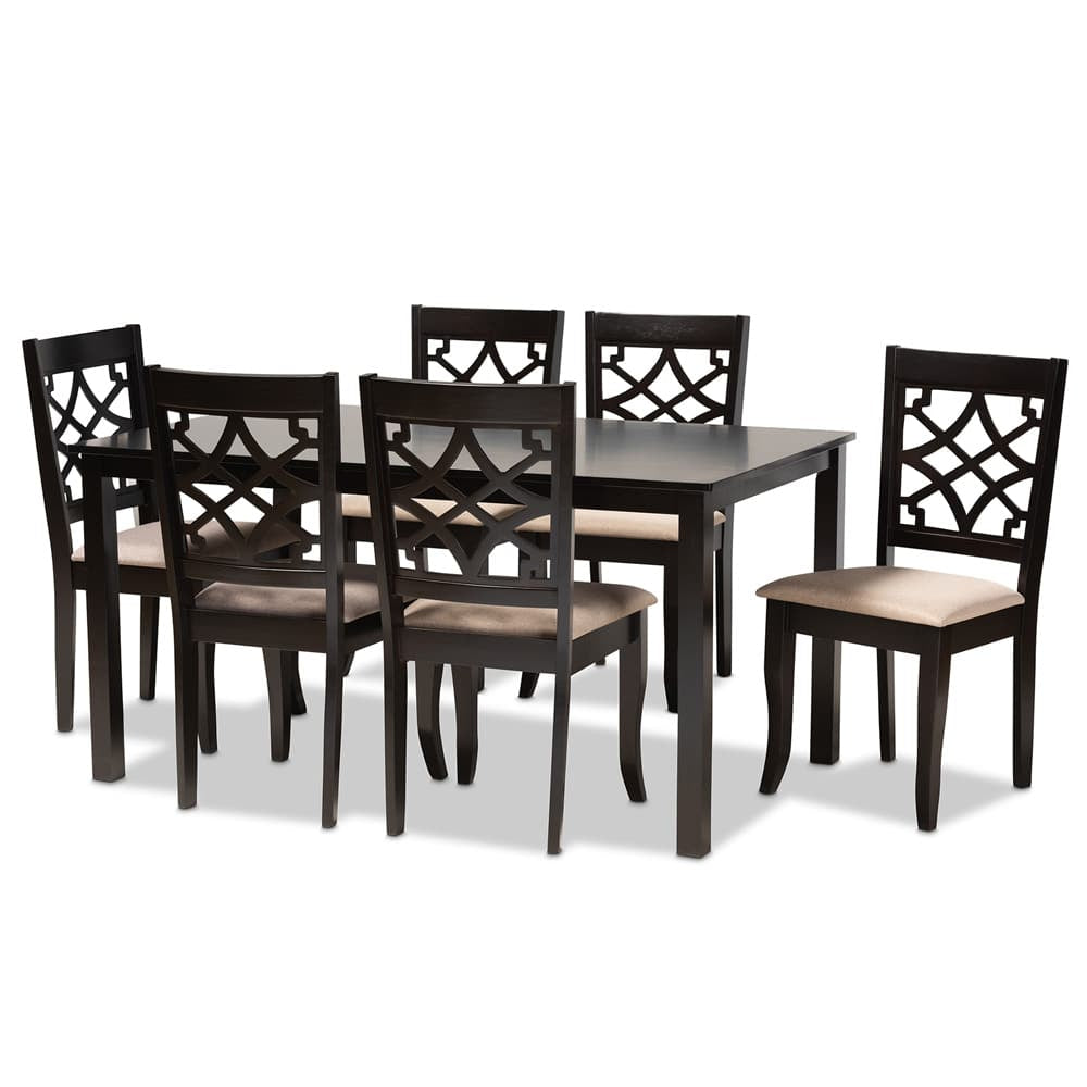 Baxton Studio - Mael Dining Set in Sand/Dark Brown - RH331C-Sand/Dark Brown-7PC Dining Set view 1