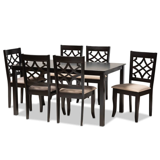 Baxton Studio - Mael Dining Set in Sand/Dark Brown - RH331C-Sand/Dark Brown-7PC Dining Set view 1
