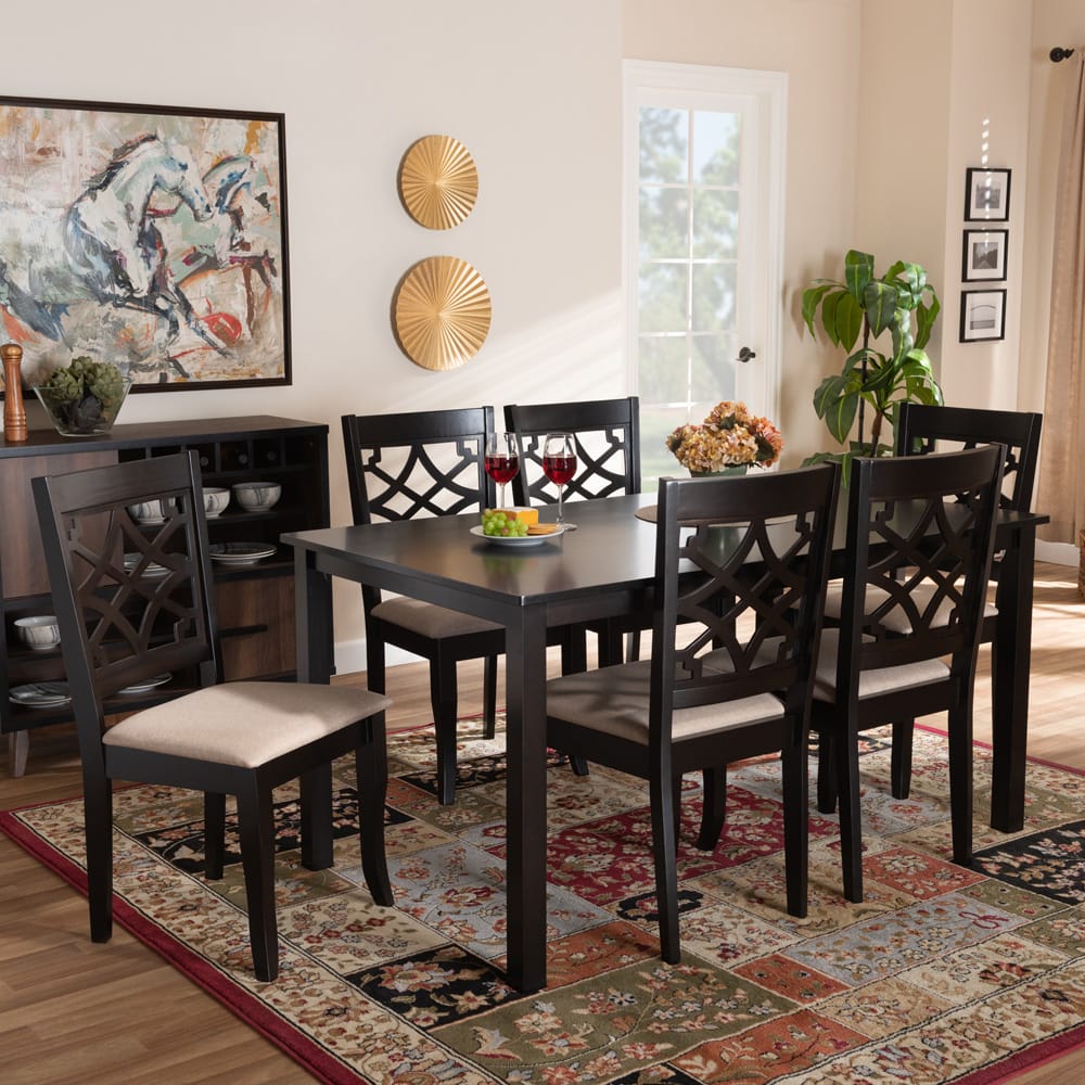 Baxton Studio - Mael Dining Set in Sand/Dark Brown - RH331C-Sand/Dark Brown-7PC Dining Set view 6