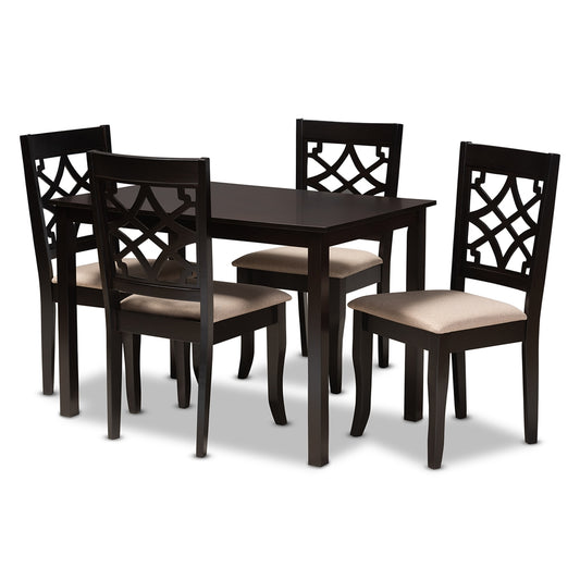 Baxton Studio - Mael Dining Set in Sand/Espresso - RH331C-Sand/Dark Brown-5PC Dining Set view 1