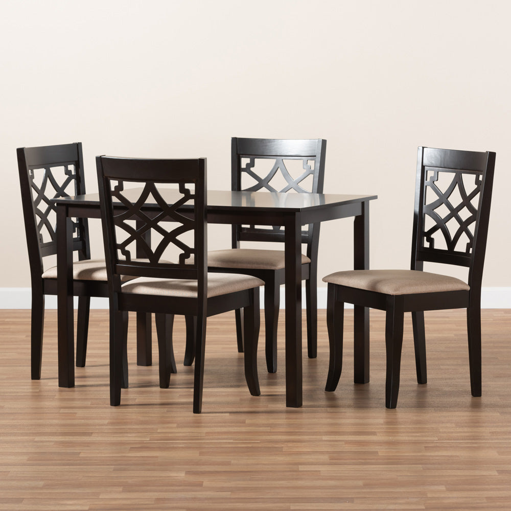 Baxton Studio - Mael Dining Set in Sand/Espresso - RH331C-Sand/Dark Brown-5PC Dining Set view 5