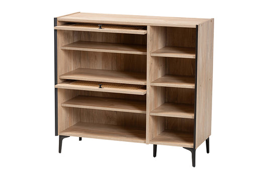 Baxton Studio - Malcolm Shoe Cabinet - FP-2405-5005B-Natural/Black-Shoe Cabinet view 2