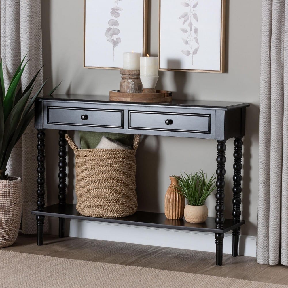Baxton Studio - Malinda Console Table in Black - JY24A178-Black/Wooden-Console Table view 9