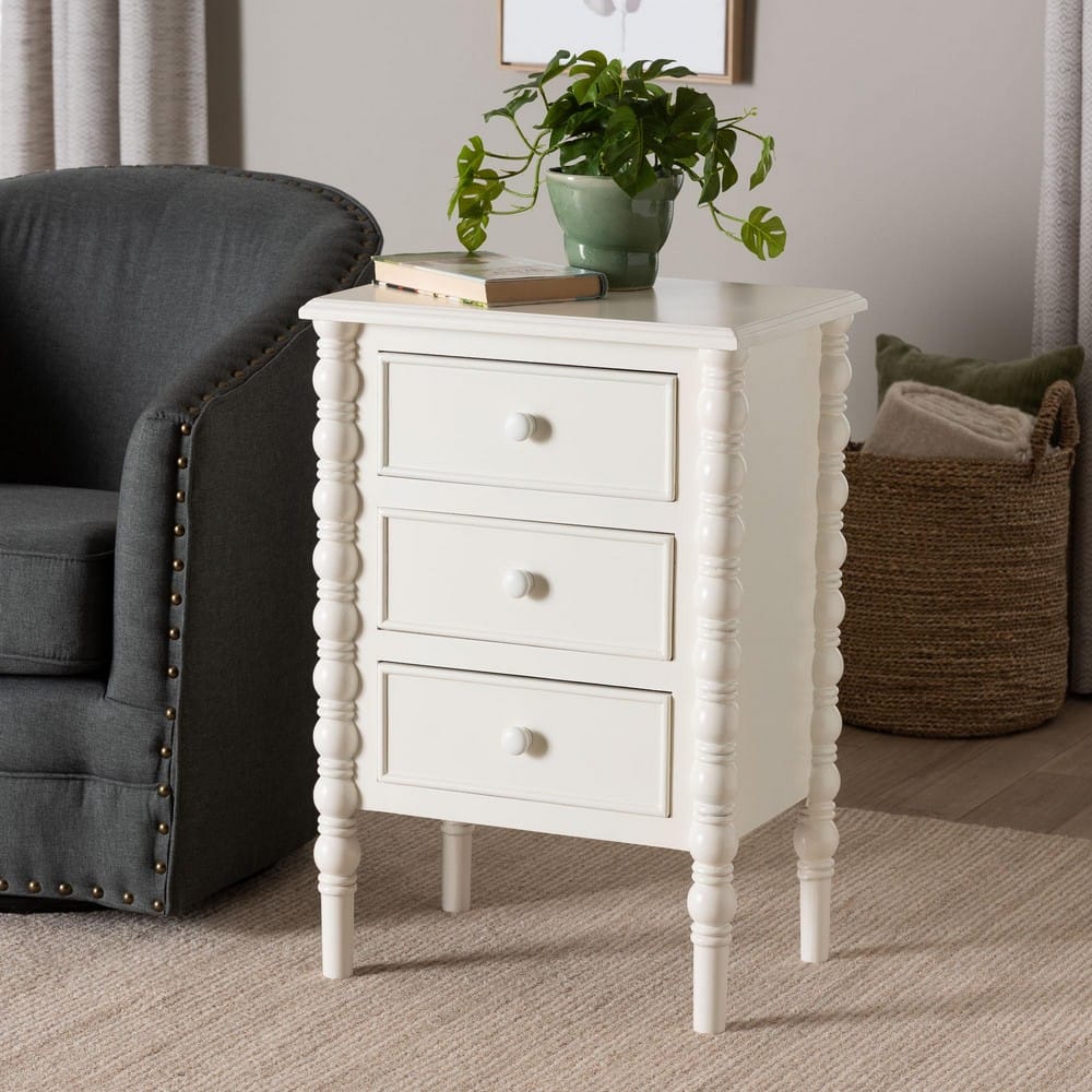 Baxton Studio - Malinda End Table in White - JY24A173-Off White/Wooden-End Table view 9