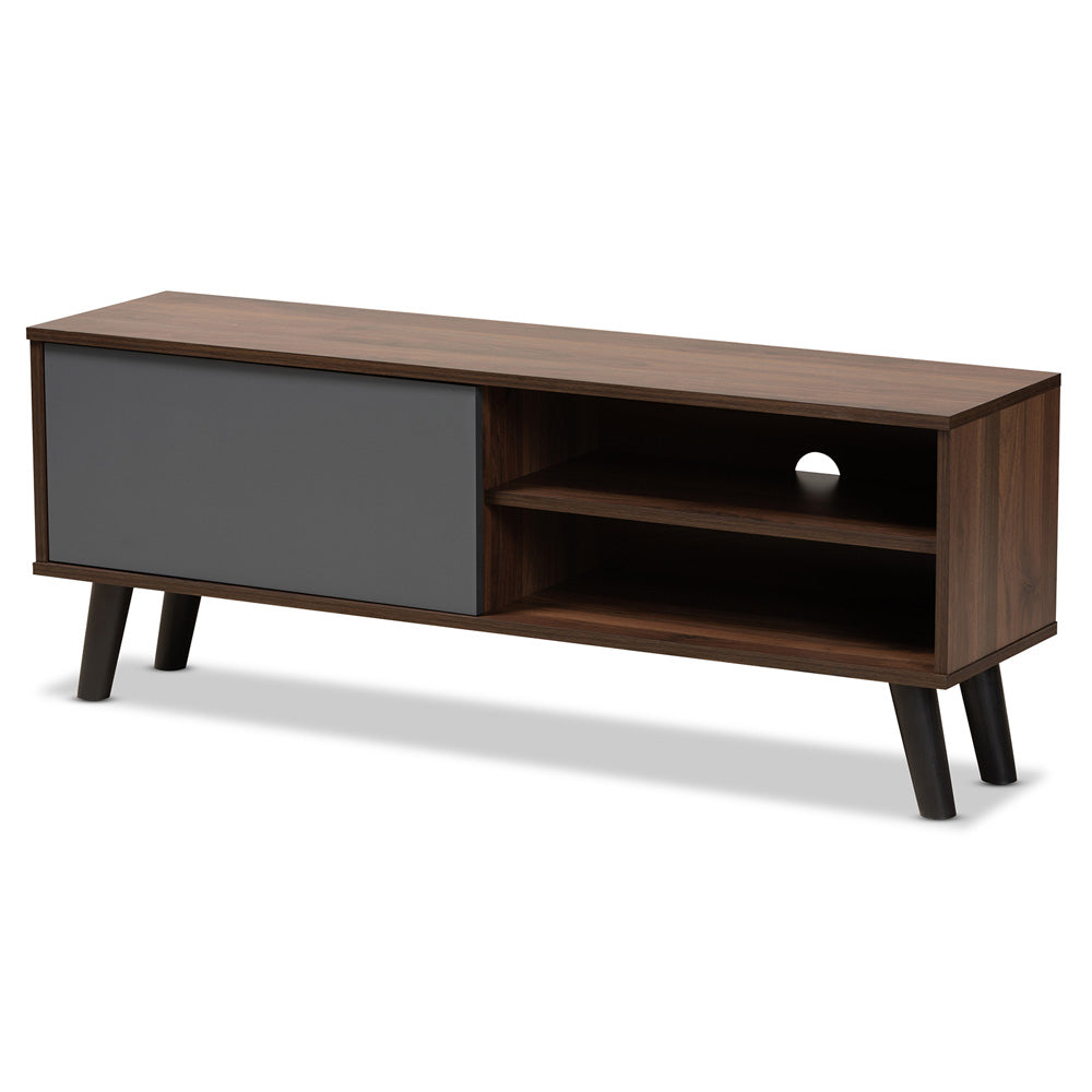 Baxton Studio - Mallory TV Stand in Grey/Walnut Brown/Black - TV8009-Walnut/Grey-TV view 1