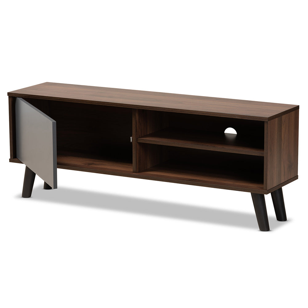 Baxton Studio - Mallory TV Stand in Grey/Walnut Brown/Black - TV8009-Walnut/Grey-TV view 2
