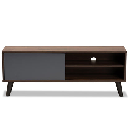 Baxton Studio - Mallory TV Stand in Grey/Walnut Brown/Black - TV8009-Walnut/Grey-TV view 3