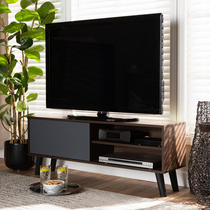 Baxton Studio - Mallory TV Stand in Grey/Walnut Brown/Black - TV8009-Walnut/Grey-TV view 6