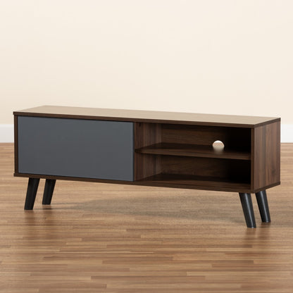 Baxton Studio - Mallory TV Stand in Grey/Walnut Brown/Black - TV8009-Walnut/Grey-TV view 7