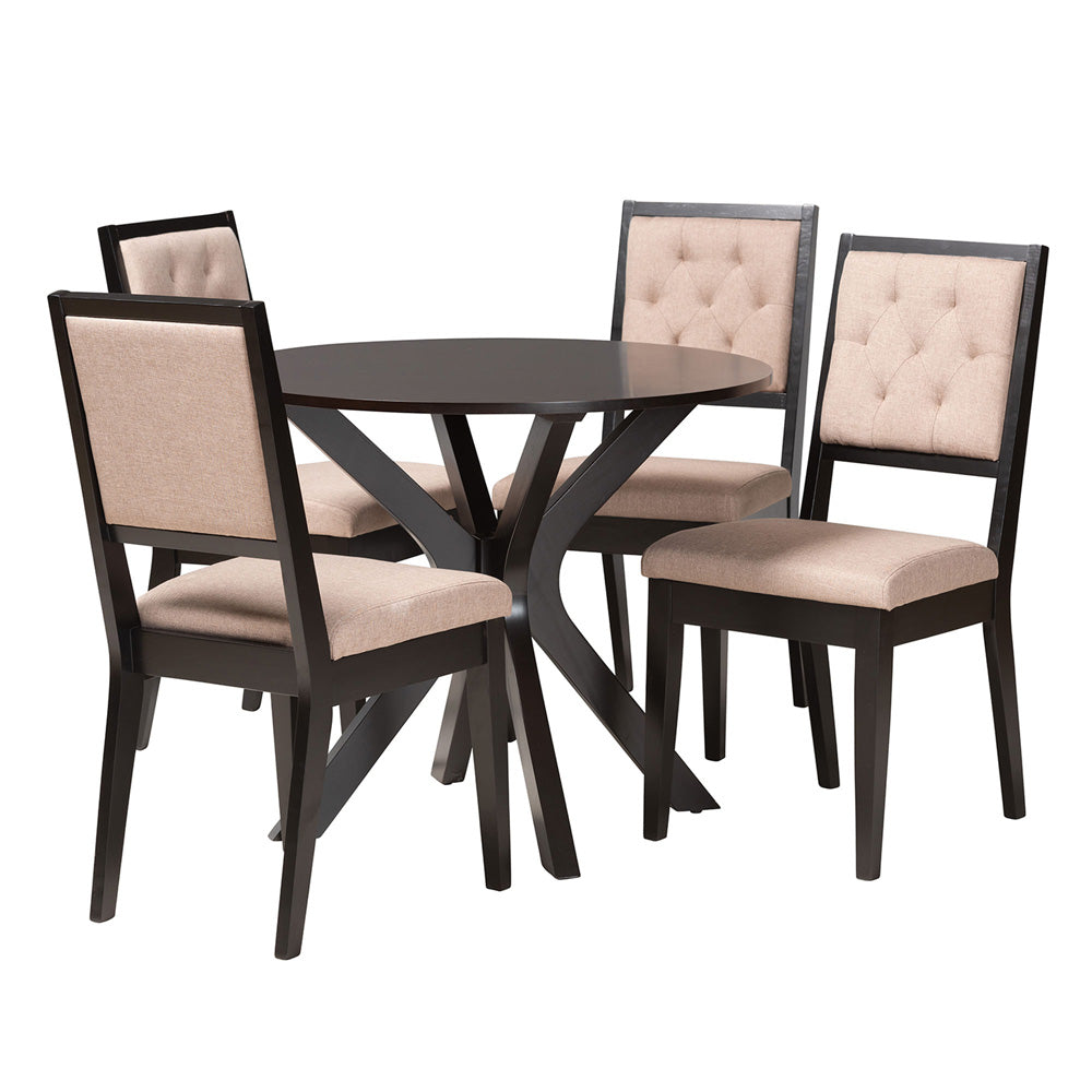 Baxton Studio - Mana Dining Set in Beige/Dark Brown - Mana-Sand/Dark Brown-5PC Dining Set view 1