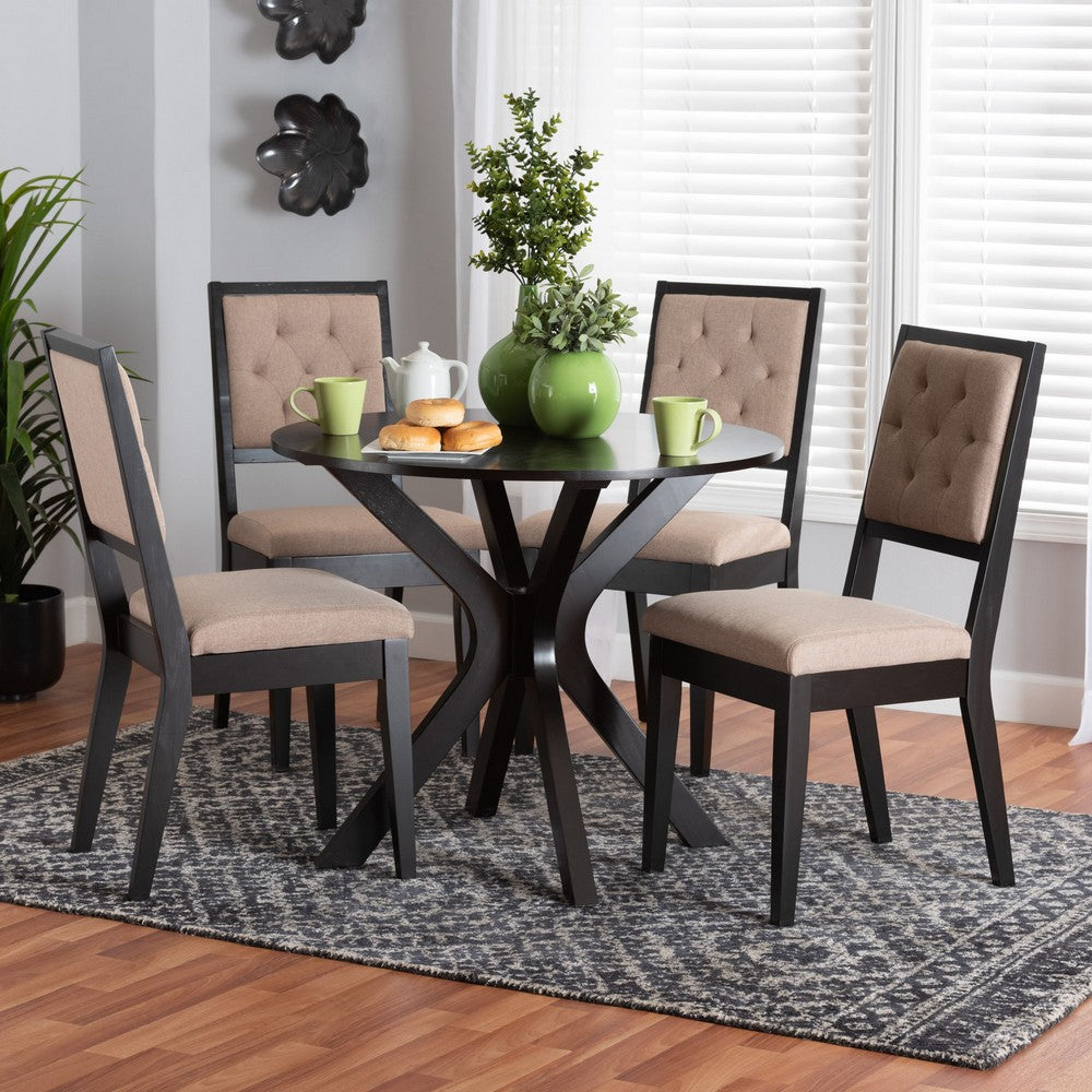 Baxton Studio - Mana Dining Set in Beige/Dark Brown - Mana-Sand/Dark Brown-5PC Dining Set view 8