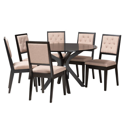 Baxton Studio - Mana Dining Set in Beige/Dark Brown - Mana-Sand/Dark Brown-7PC Dining Set view 1