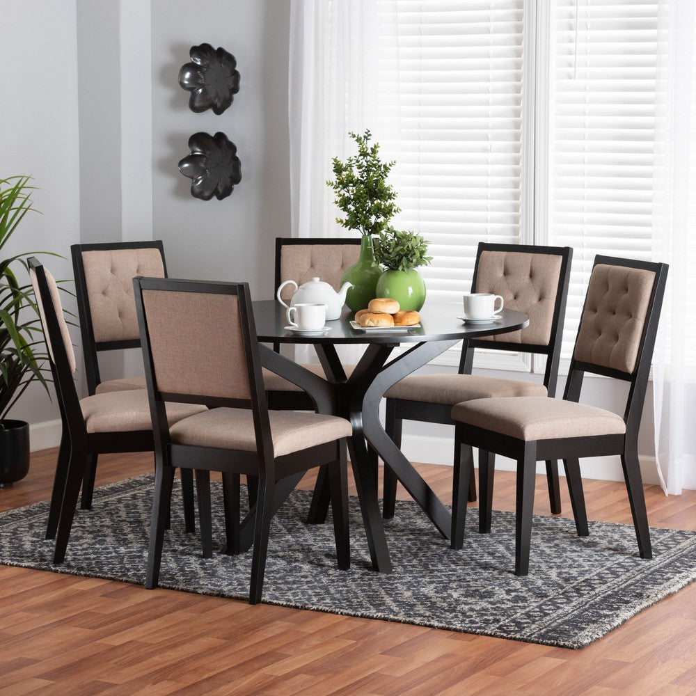 Baxton Studio - Mana Dining Set in Beige/Dark Brown - Mana-Sand/Dark Brown-7PC Dining Set view 8