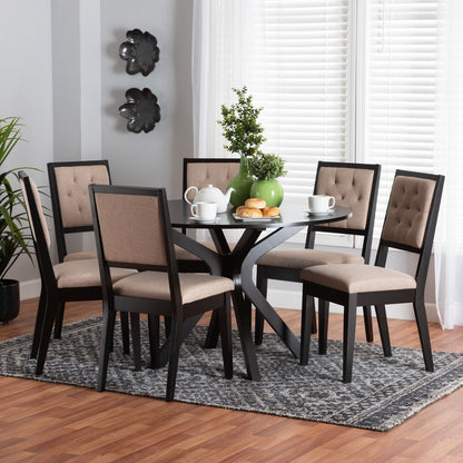 Baxton Studio - Mana Dining Set in Beige/Dark Brown - Mana-Sand/Dark Brown-7PC Dining Set view 8