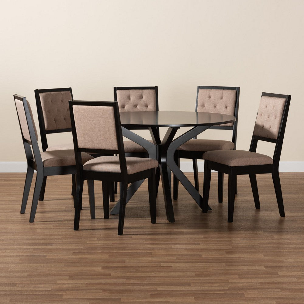 Baxton Studio - Mana Dining Set in Beige/Dark Brown - Mana-Sand/Dark Brown-7PC Dining Set view 9