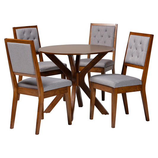 Baxton Studio - Mana Dining Set in Grey/Walnut Brown - Mana-Grey/Walnut-5PC Dining Set view 1