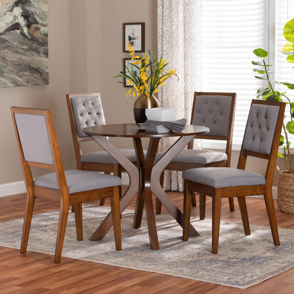 Baxton Studio - Mana Dining Set in Grey/Walnut Brown - Mana-Grey/Walnut-5PC Dining Set view 8