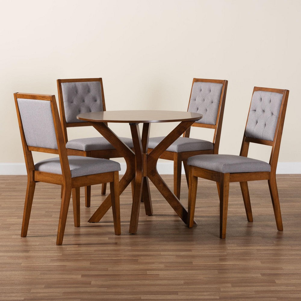 Baxton Studio - Mana Dining Set in Grey/Walnut Brown - Mana-Grey/Walnut-5PC Dining Set view 9