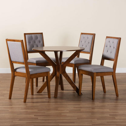 Baxton Studio - Mana Dining Set in Grey/Walnut Brown - Mana-Grey/Walnut-5PC Dining Set view 9