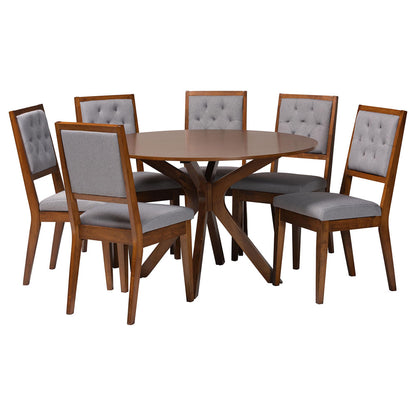 Baxton Studio - Mana Dining Set in Grey/Walnut Brown - Mana-Grey/Walnut-7PC Dining Set view 1