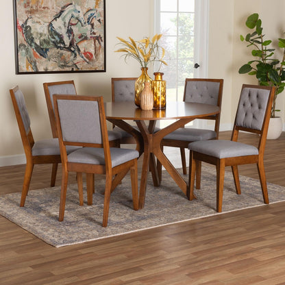 Baxton Studio - Mana Dining Set in Grey/Walnut Brown - Mana-Grey/Walnut-7PC Dining Set view 8