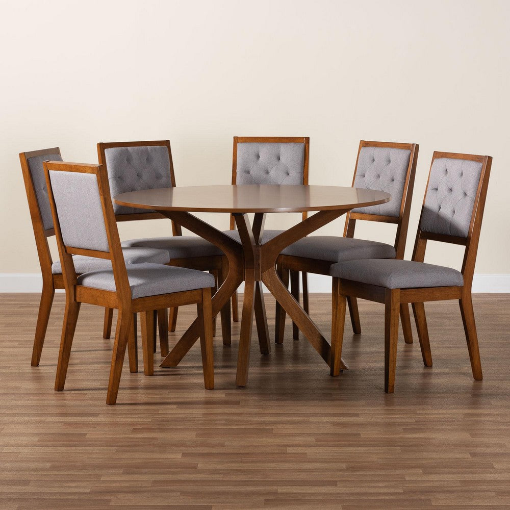 Baxton Studio - Mana Dining Set in Grey/Walnut Brown - Mana-Grey/Walnut-7PC Dining Set view 9