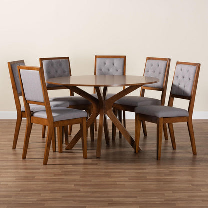 Baxton Studio - Mana Dining Set in Grey/Walnut Brown - Mana-Grey/Walnut-7PC Dining Set view 9