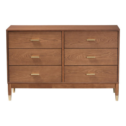 Baxton Studio - Mandolin Dresser in Walnut Brown/Gold - MG9010-Ash Walnut/Gold-6DW-Dresser view 4