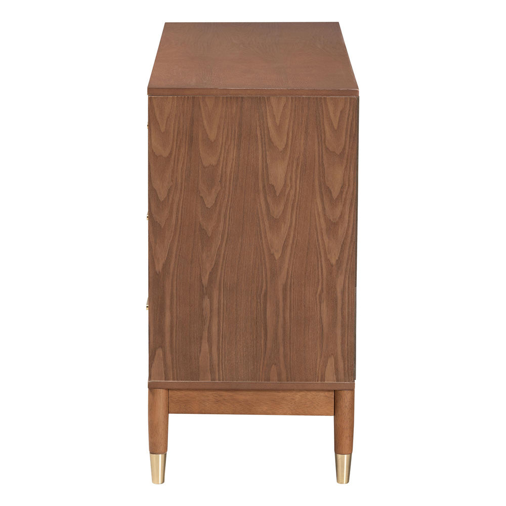 Baxton Studio - Mandolin Dresser in Walnut Brown/Gold - MG9010-Ash Walnut/Gold-6DW-Dresser view 5