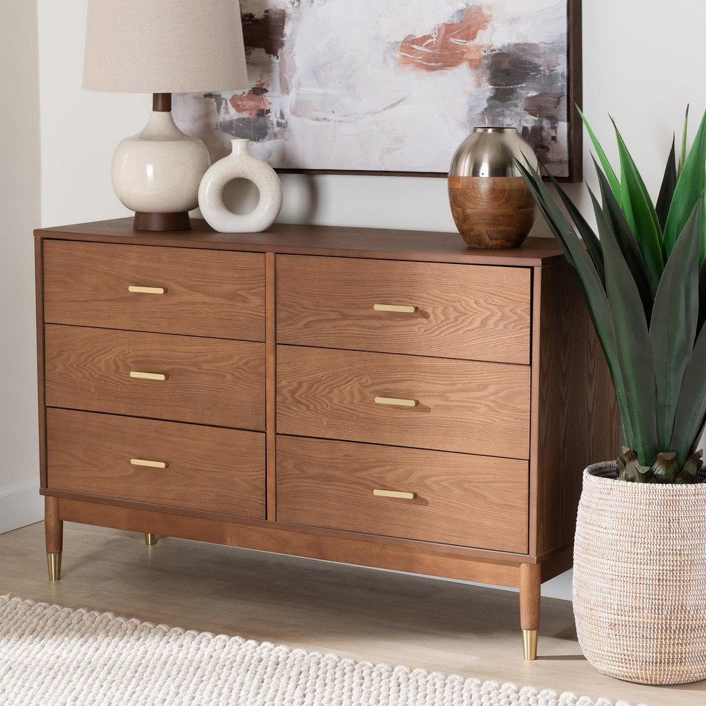 Baxton Studio - Mandolin Dresser in Walnut Brown/Gold - MG9010-Ash Walnut/Gold-6DW-Dresser view 9