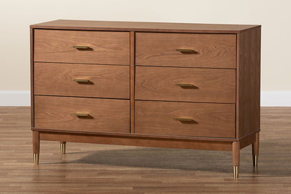 Baxton Studio - Mandolin Dresser in Walnut Brown/Gold - MG9010-Ash Walnut/Gold-6DW-Dresser view 10
