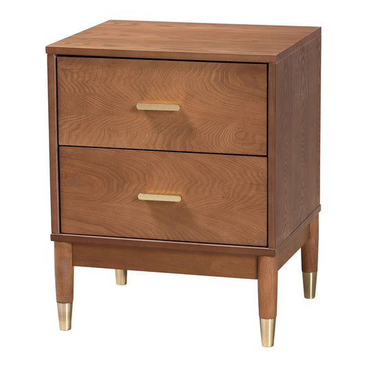 Baxton Studio - Mandolin Nightstand in Walnut Brown/Gold - MG9010-Ash Walnut/Gold-2DW-NS view 1